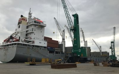 Mv Parandowski loading liner cargo in Antwerp for Far East destinations